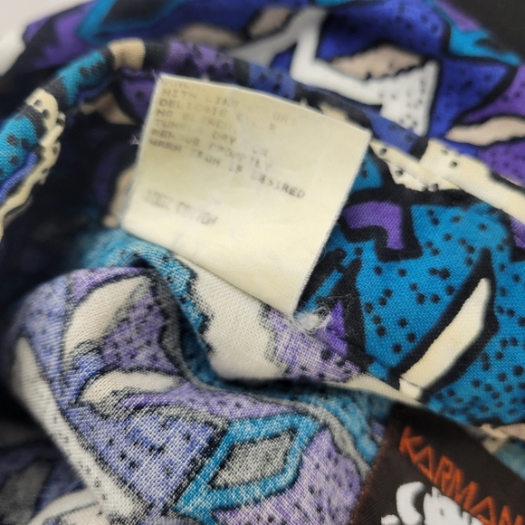 Vtg KARMAN Vibrant Purple Blue Tribal Aztec Button Down Shirt - Picture 7 of 7
